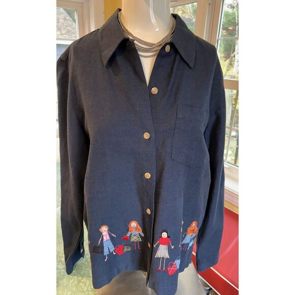 Lemon Grass Button Up "Shop 'Til You Drop" Embroidered Shoppers Blue Shirt Small - Picture 1 of 5